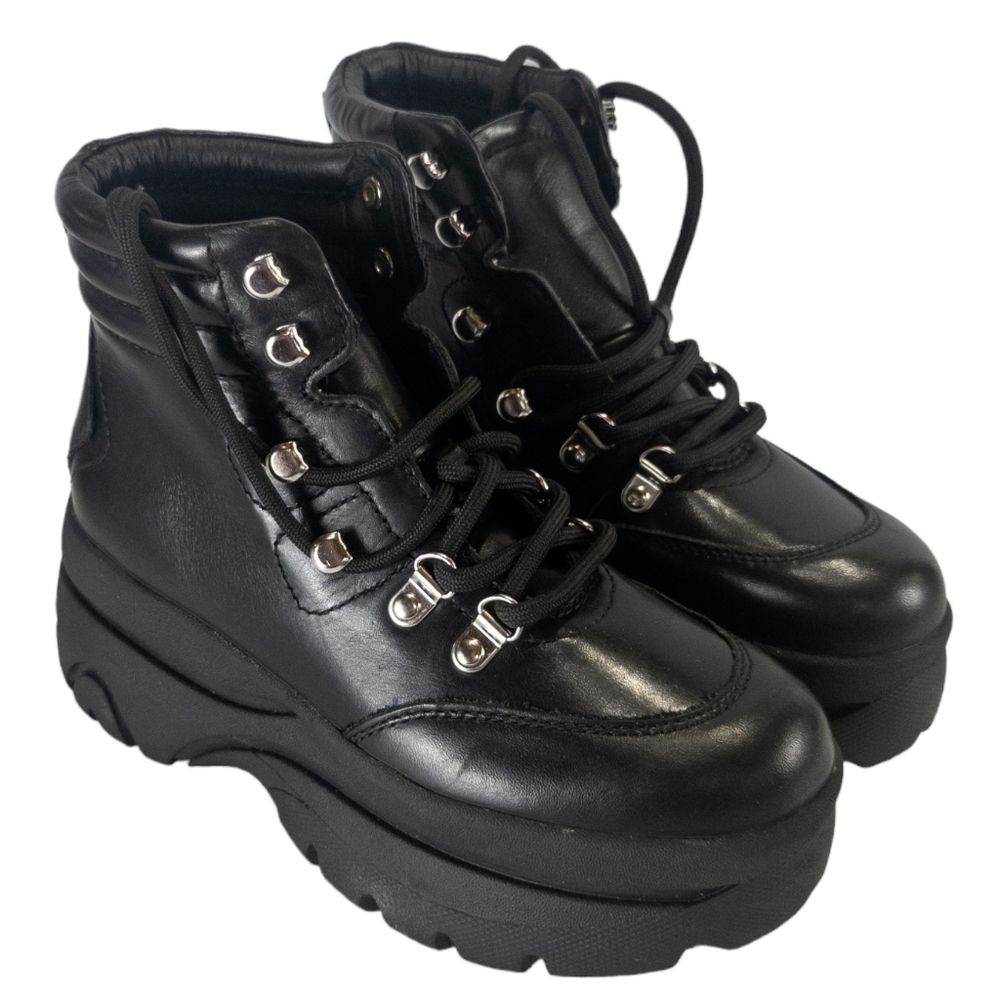 Steve Madden Husky Black Leather Booties 6 - Picture 2 of 4
